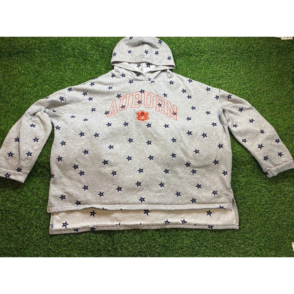 Auburn Tigers Hoodie Sweatshirt XXL Gray Star Print Fleece NCAA Pullover EUC